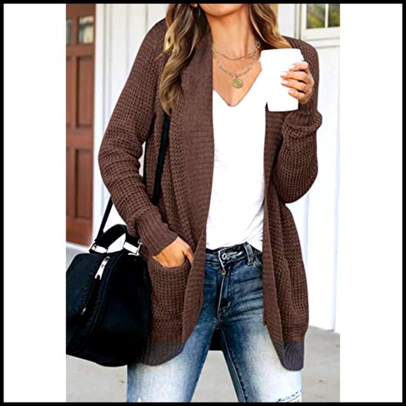 Long Sleeve Open Front Cardigan Chunky Knit Draped Sweater - Picture 2 of 7